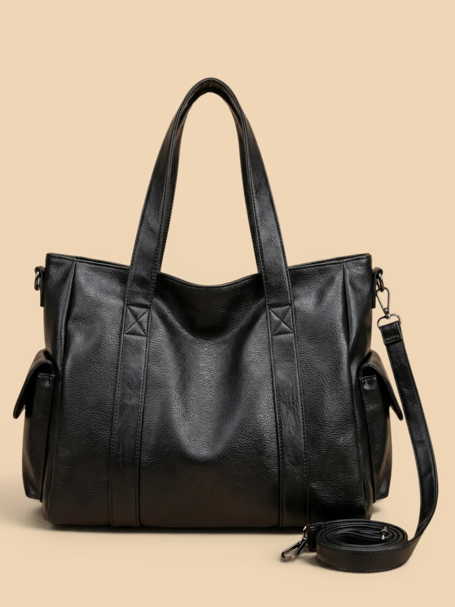 Sac de Cours Minimaliste en Cuir Vegan Noir