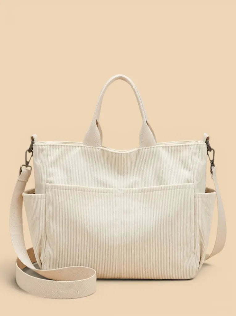 Sac de Cours Multipoches en Velours Blanc