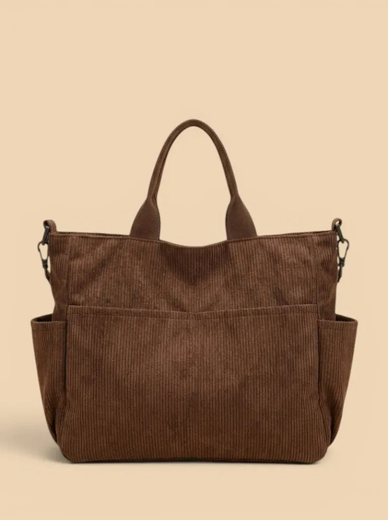 Sac de Cours Multipoches en Velours Marron