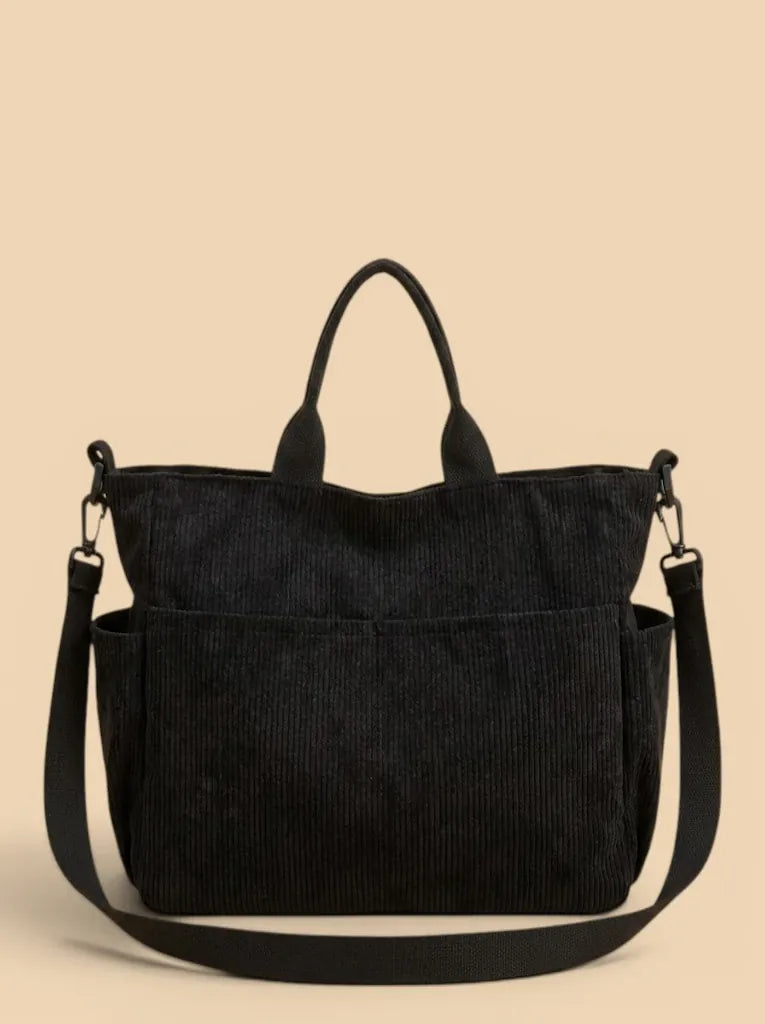 Sac de Cours Multipoches en Velours Noir