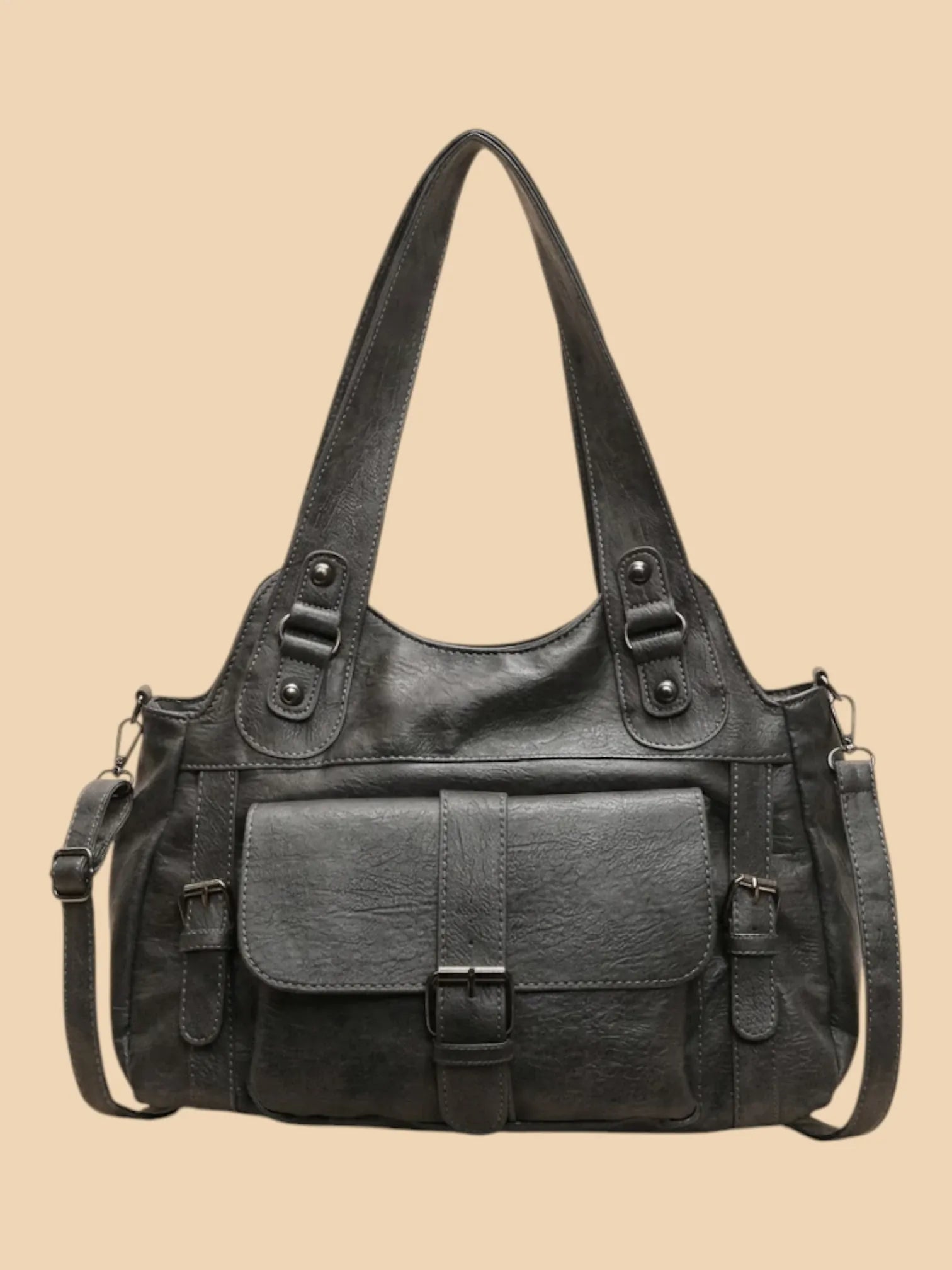 Sac de Cours Porté Épaule Rétro Gris