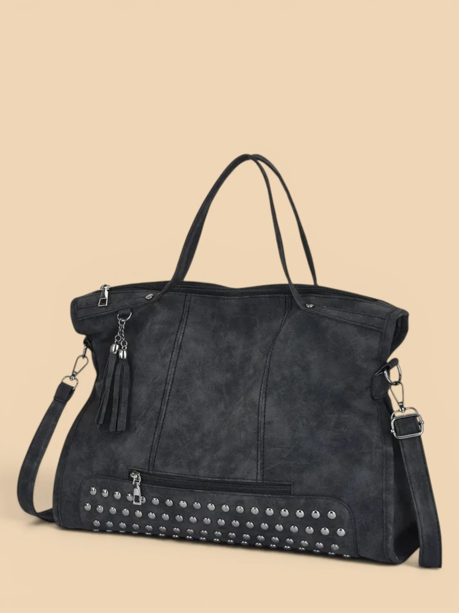 Sac de Cours Porté Épaule Style Rock Noir