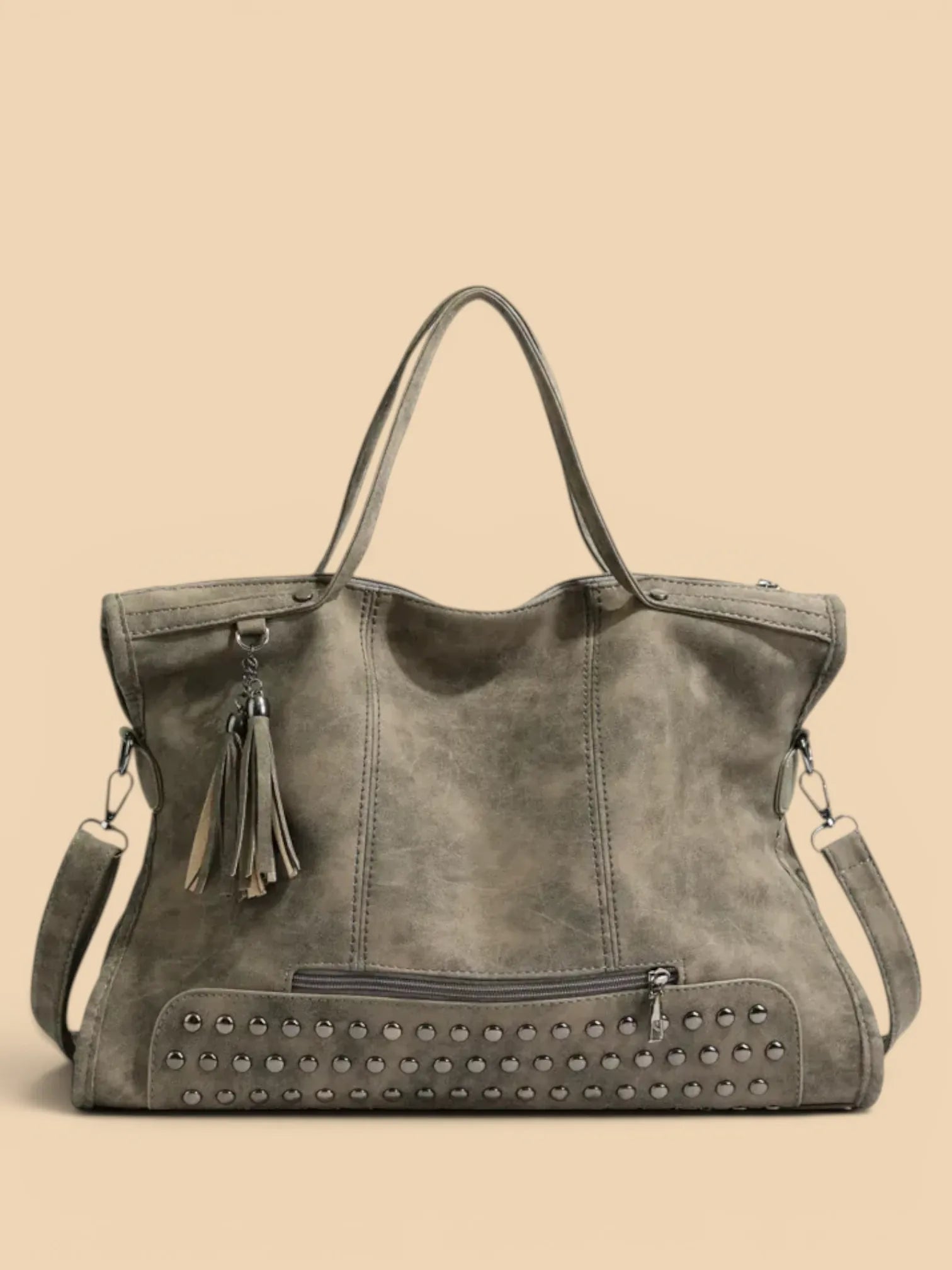 Sac de Cours Porté Épaule Style Rock Gris