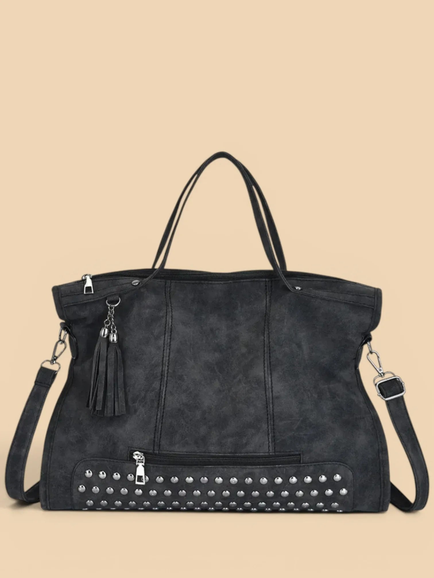Sac de Cours Porté Épaule Style Rock Noir