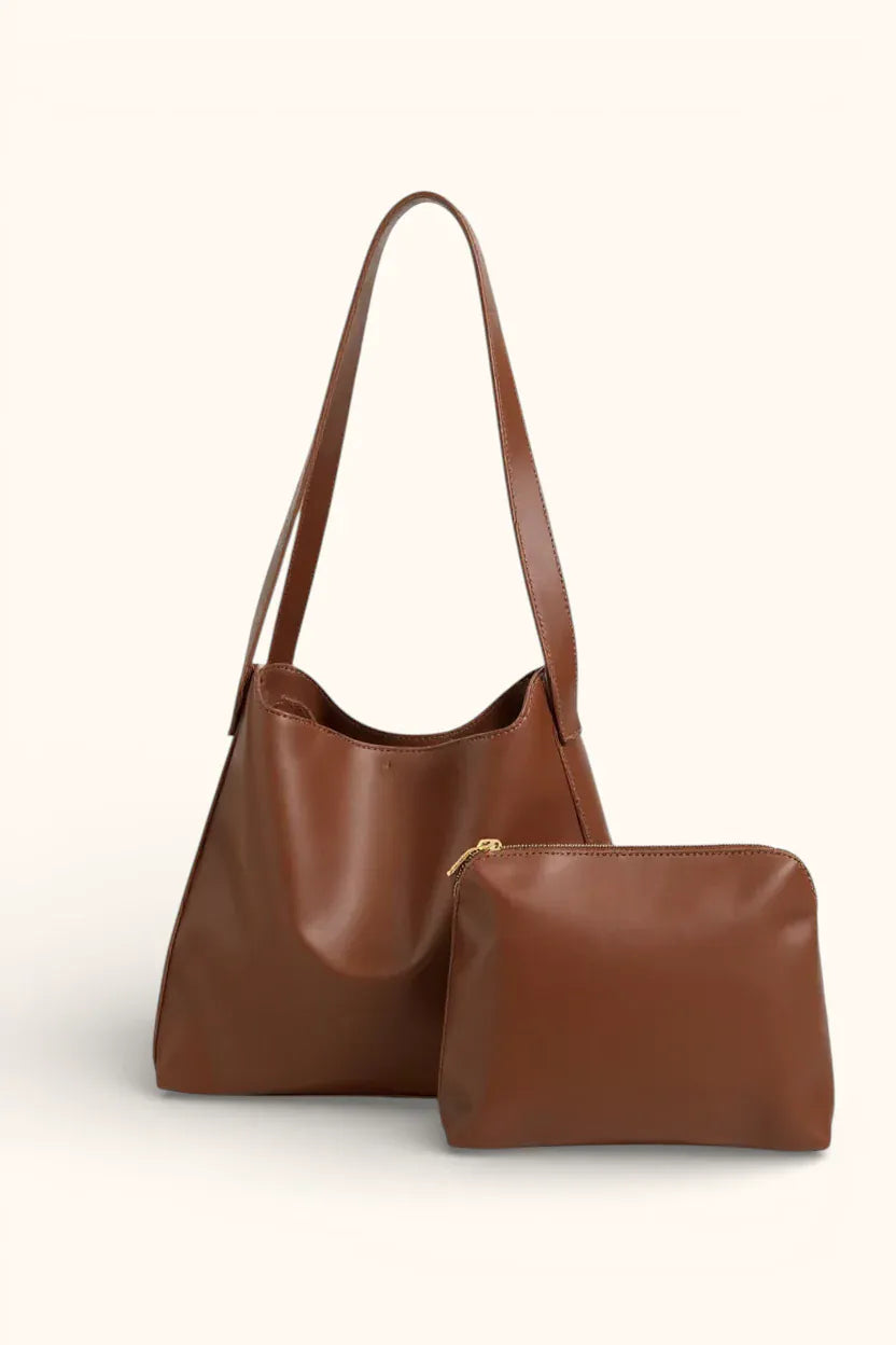 Sac de Cours Simili Cuir et sa pochette Marron