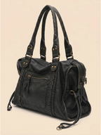Sac de Cours Vintage en Cuir Grainé Vegan Noir