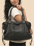 Sac de Cours Vintage en Cuir Grainé Vegan Noir