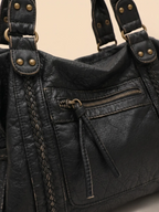 Sac de Cours Vintage en Cuir Grainé Vegan Noir
