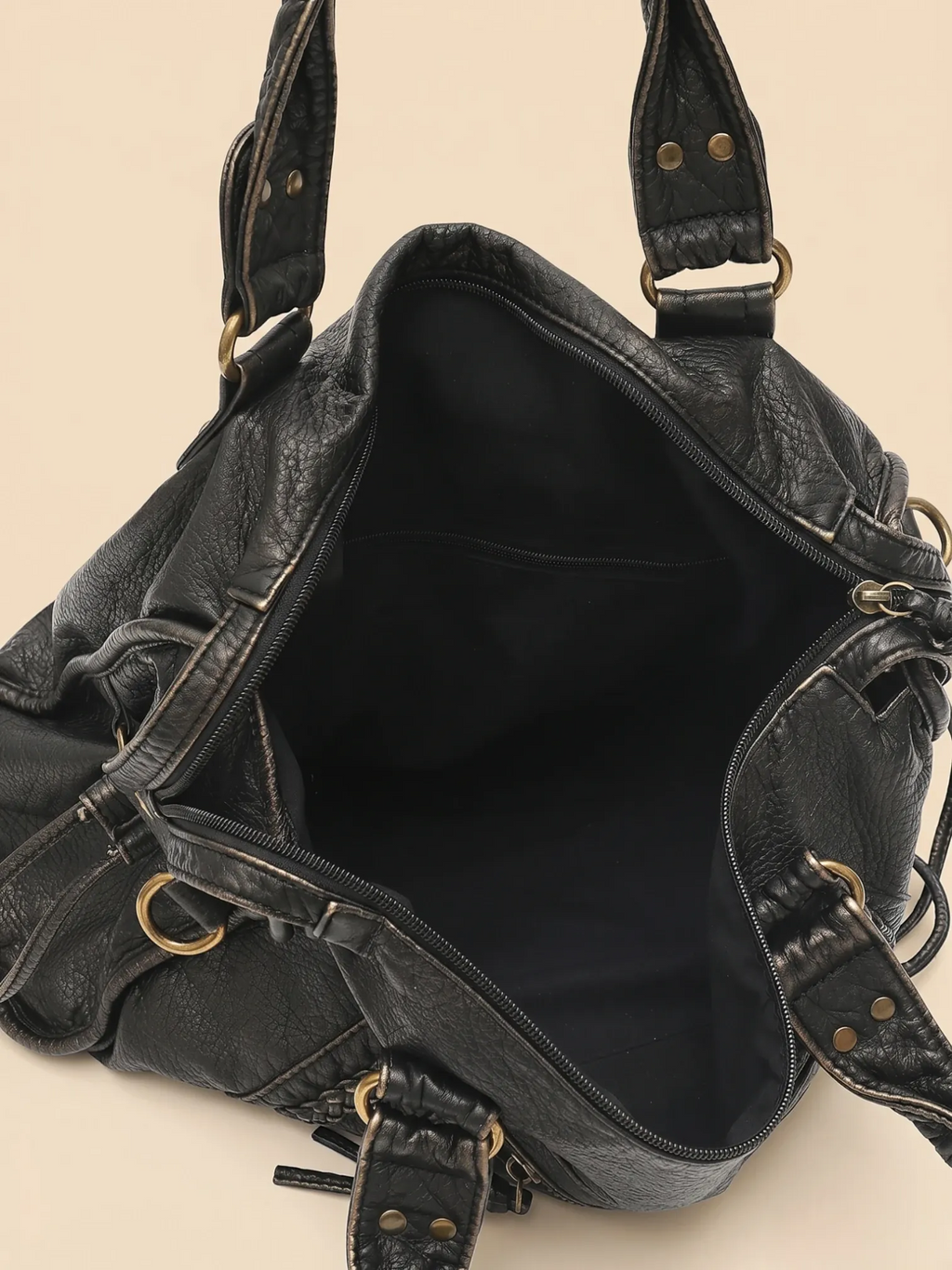 Sac de Cours Vintage en Cuir Grainé Vegan Noir