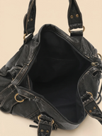Sac de Cours Vintage en Cuir Grainé Vegan Noir