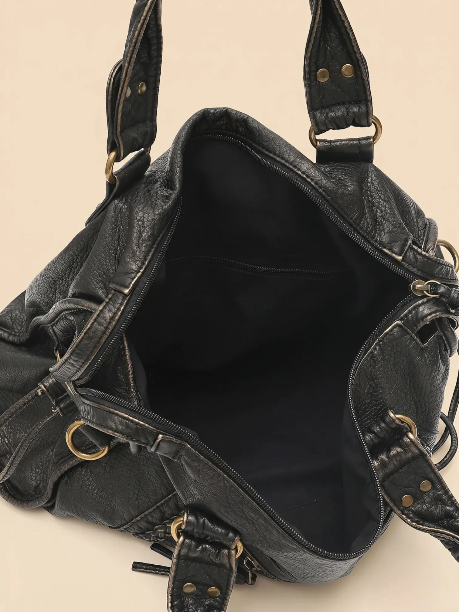 Sac de Cours Vintage en Cuir Grainé Vegan Noir