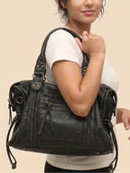 Sac de Cours Vintage en Cuir Grainé Vegan Noir