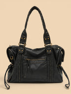 Sac de Cours Vintage en Cuir Grainé Vegan Noir