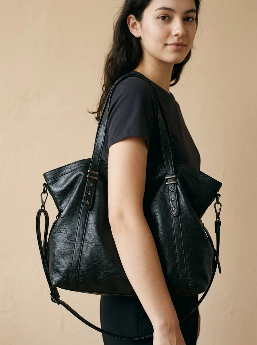 Sac de Cours Vintage en Simili Cuir Noir