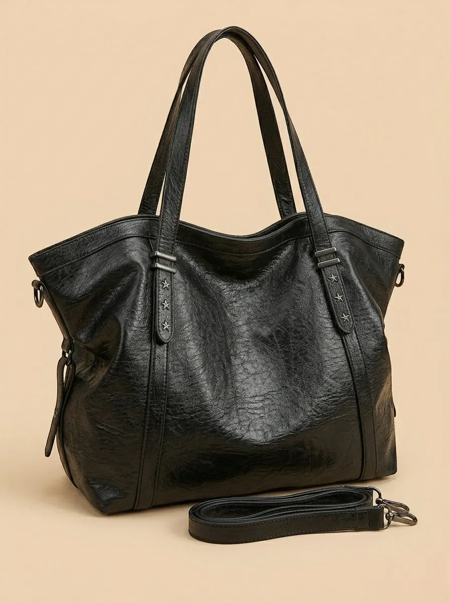 Sac de Cours Vintage en Simili Cuir Noir
