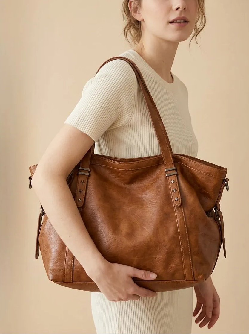 Sac de Cours Vintage en Simili Cuir Marron