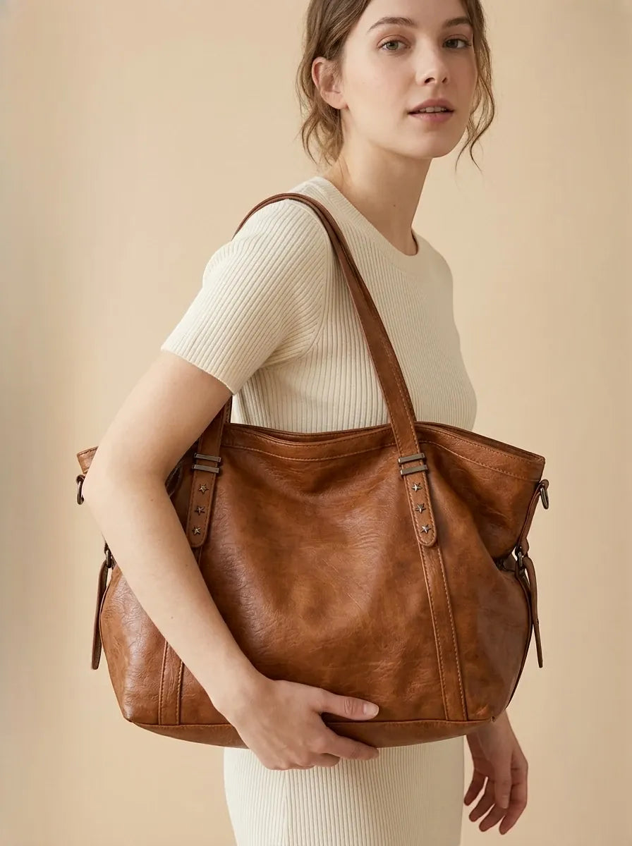 Sac de Cours Vintage en Simili Cuir Marron
