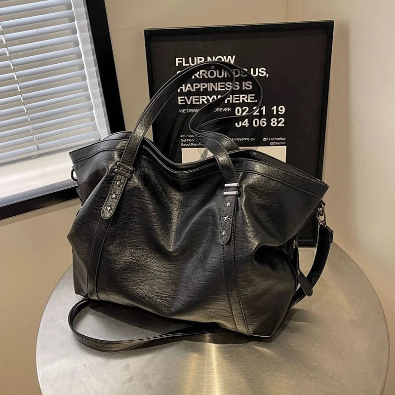 Sac de Cours Vintage en Simili Cuir Marron black / 46x32x16cm