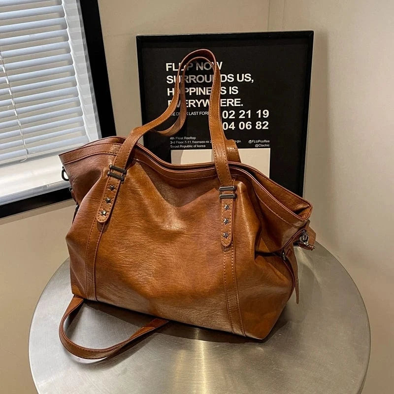 Sac de Cours Vintage en Simili Cuir Marron Brown / 46x32x16cm