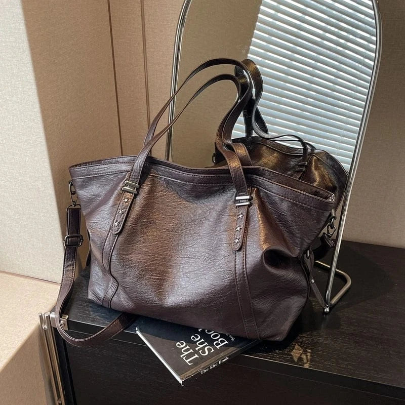 Sac de Cours Vintage en Simili Cuir Marron Coffee / 46x32x16cm
