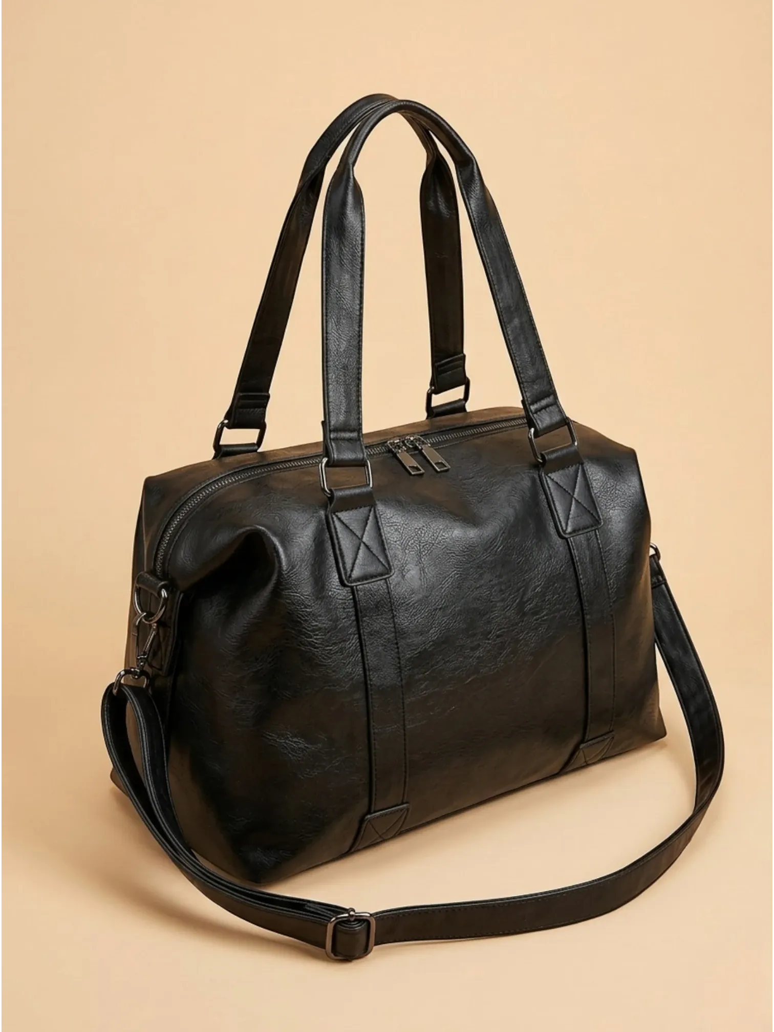 Sac de Cours Vintage Simili Cuir Noir Noir