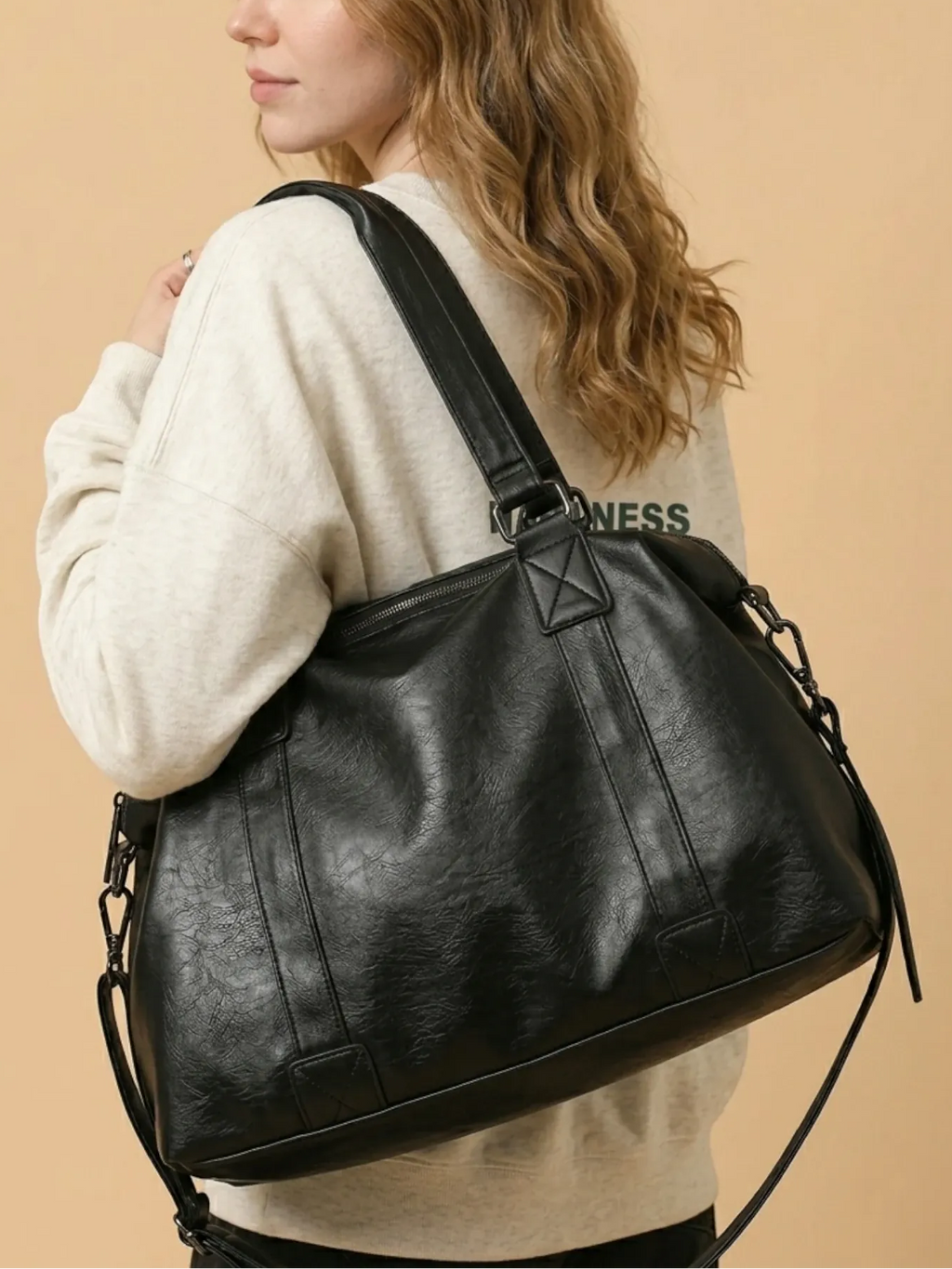 Sac de Cours Vintage Simili Cuir Noir Noir