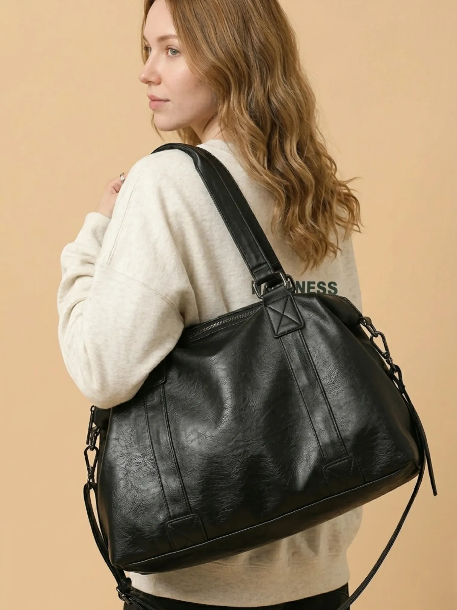 Sac de Cours Vintage Simili Cuir Noir Noir