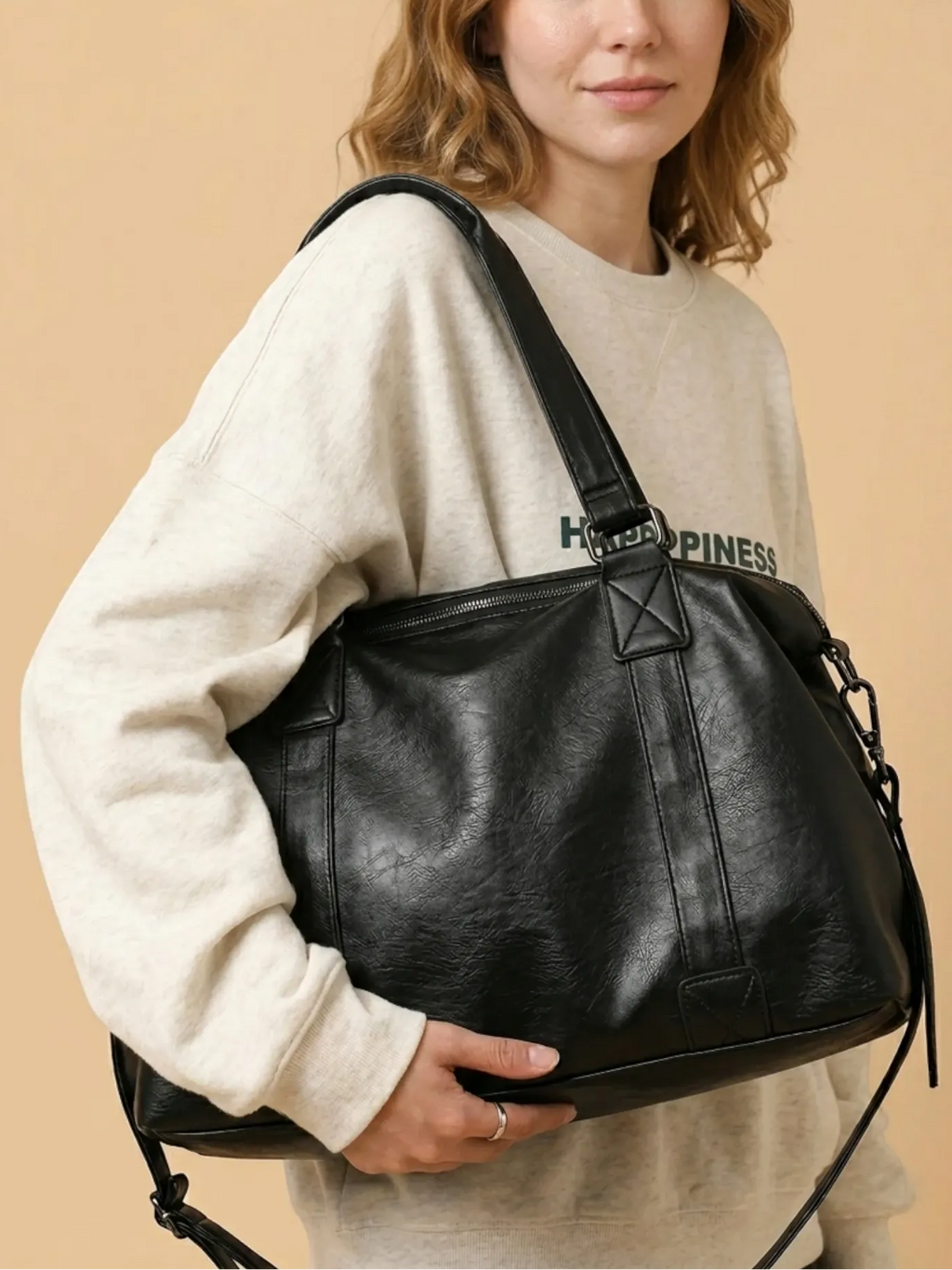 Sac de Cours Vintage Simili Cuir Noir Noir