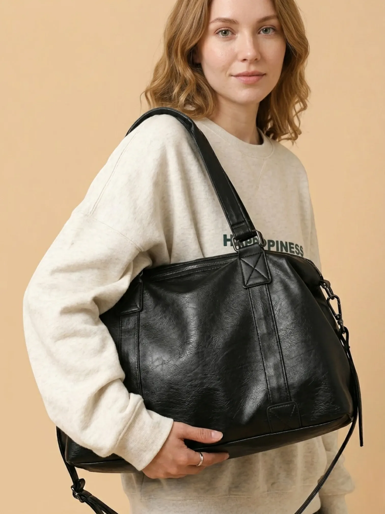Sac de Cours Vintage Simili Cuir Noir Noir