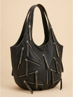Sac Épaule Vintage Multi-Zippe Noir