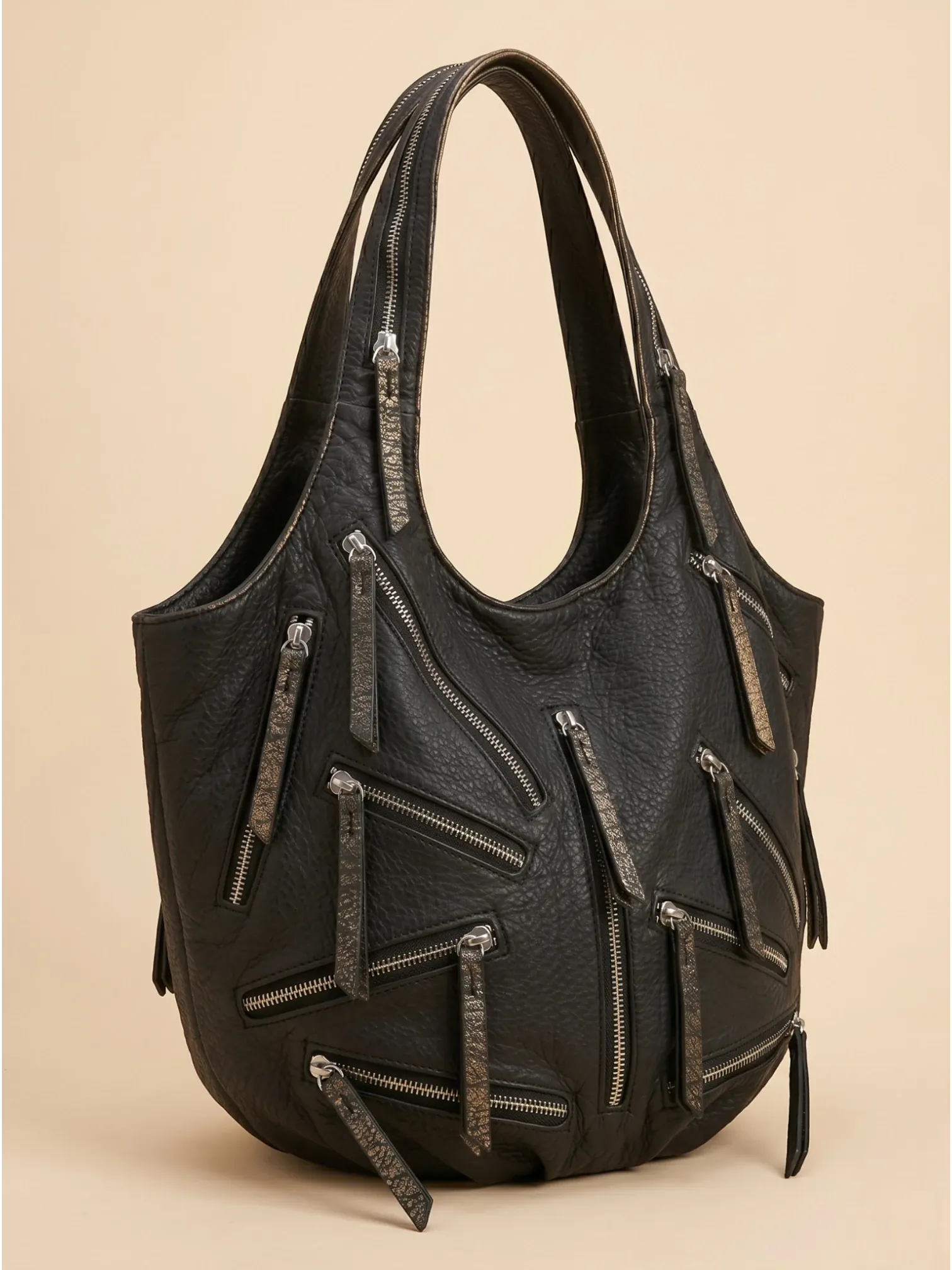 Sac Épaule Vintage Multi-Zippe Noir