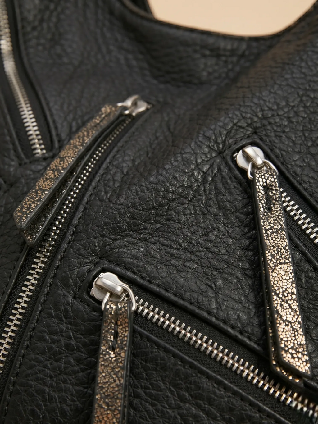Sac Épaule Vintage Multi-Zippe Noir