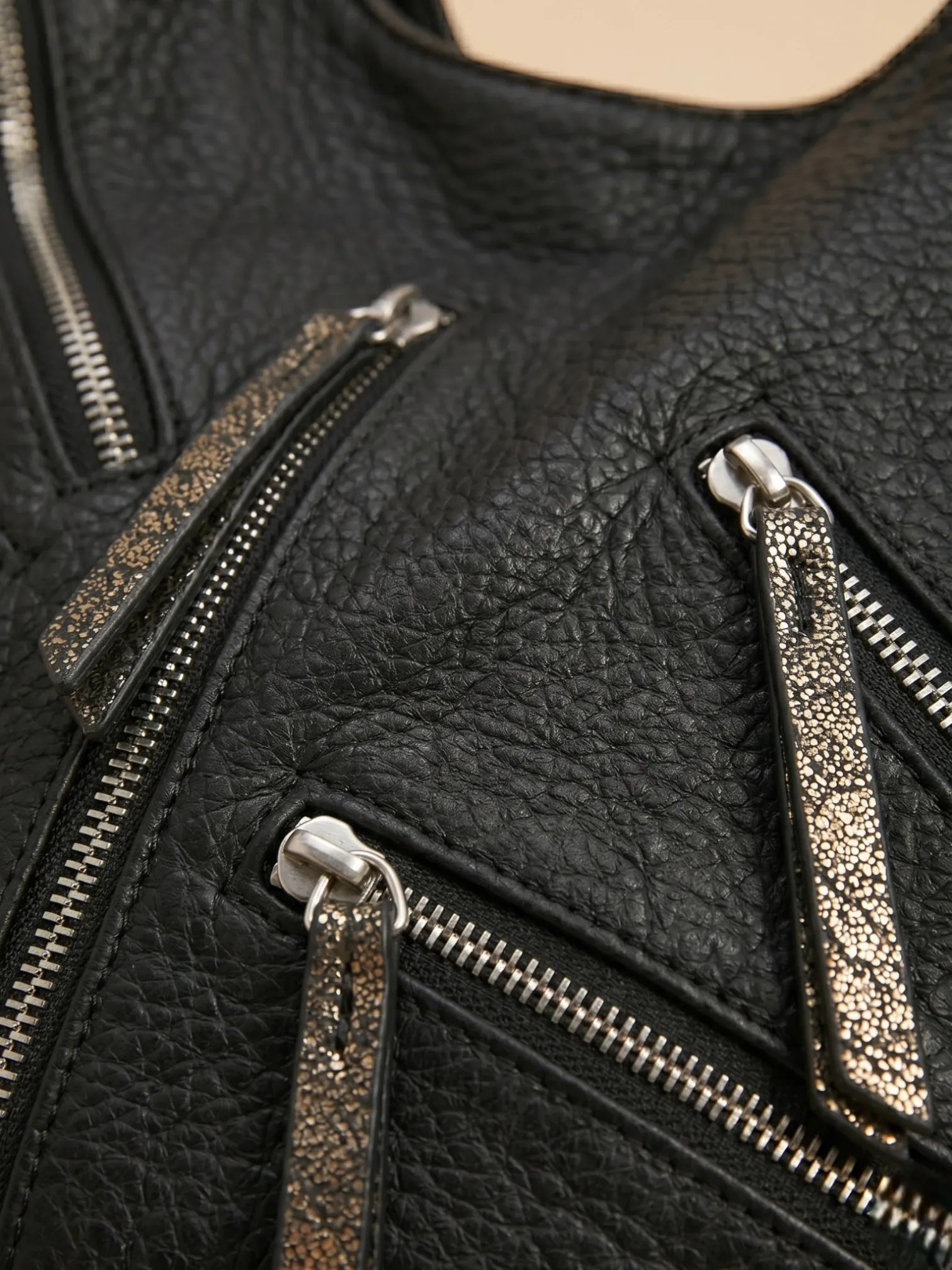 Sac Épaule Vintage Multi-Zippe Noir