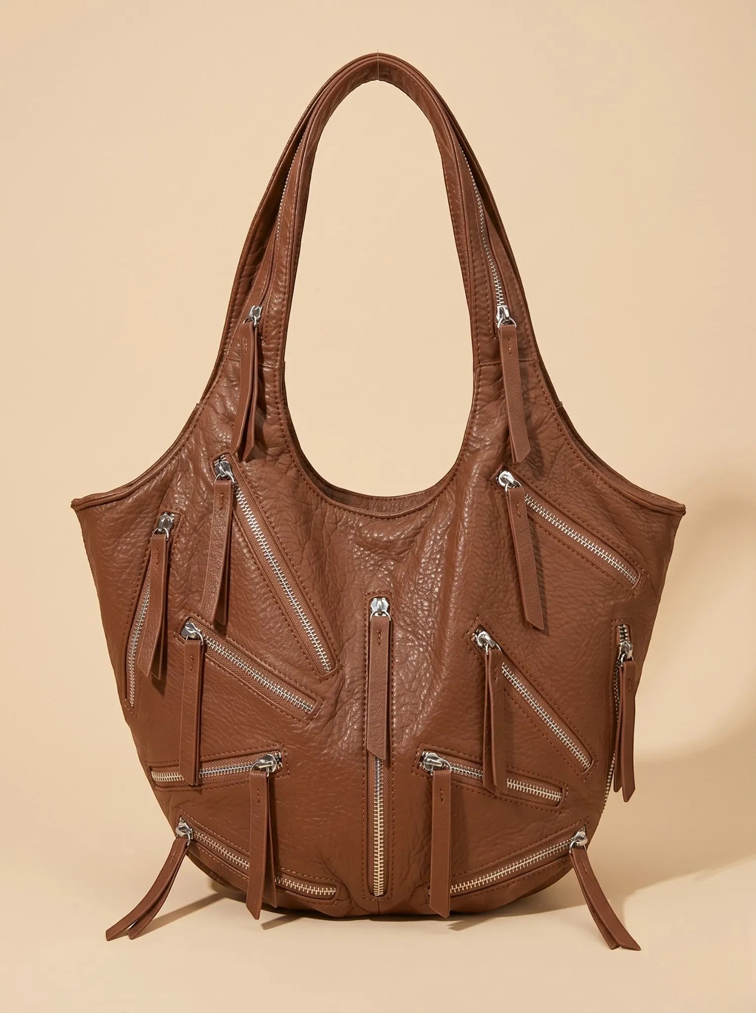 Sac Épaule Vintage Multi-Zippe Marron