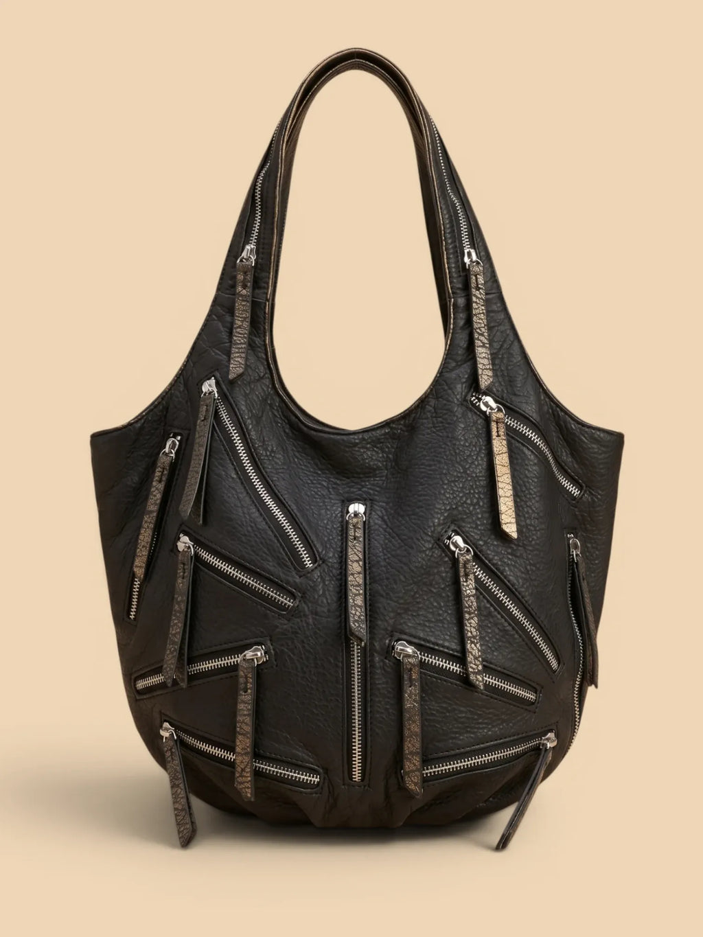 Sac Épaule Vintage Multi-Zippe Noir