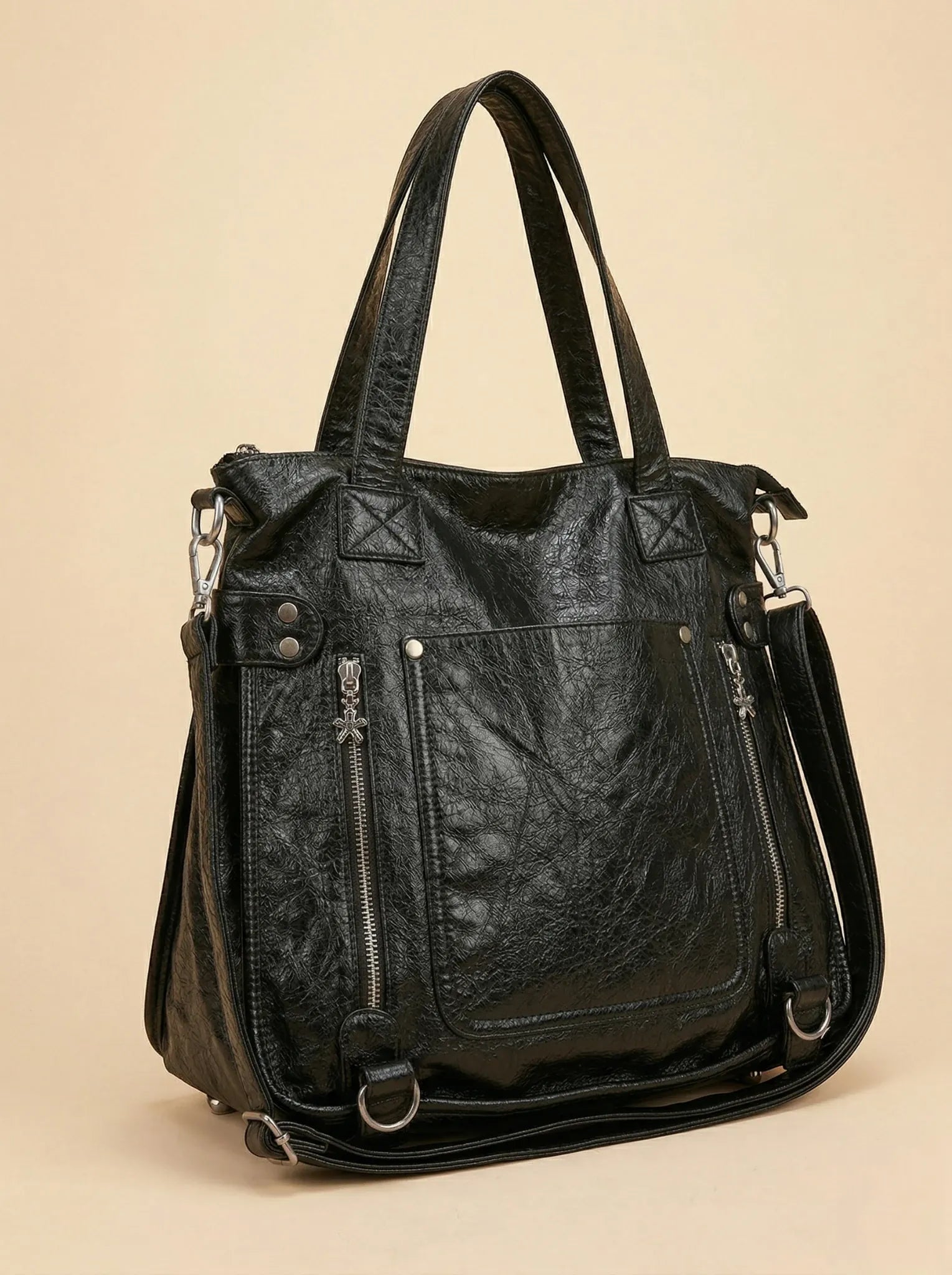 Sac Épaule Y2K Large en Cuir Vegan Noir