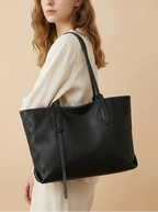 Sac Fourre-Tout Cuir Grainé Bicolore Noir