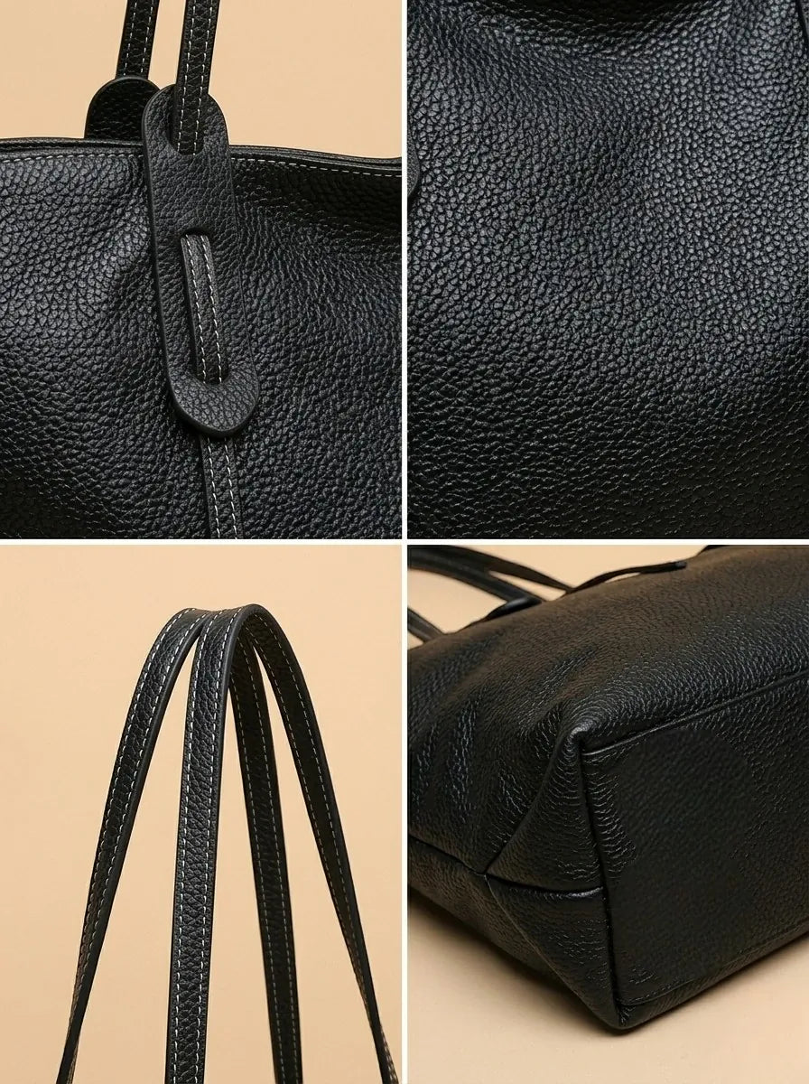 Sac Fourre-Tout Cuir Grainé Bicolore Noir