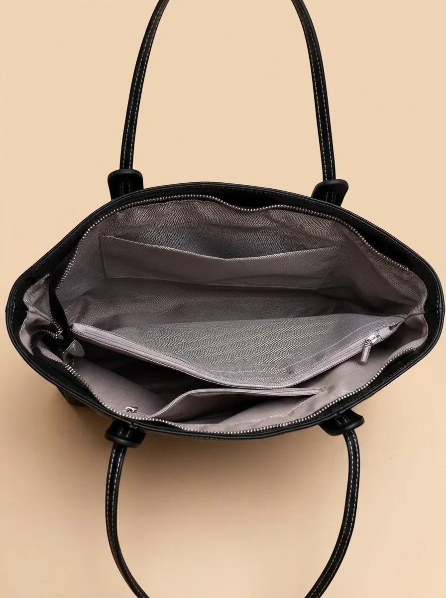 Sac Fourre-Tout Cuir Grainé Bicolore Noir