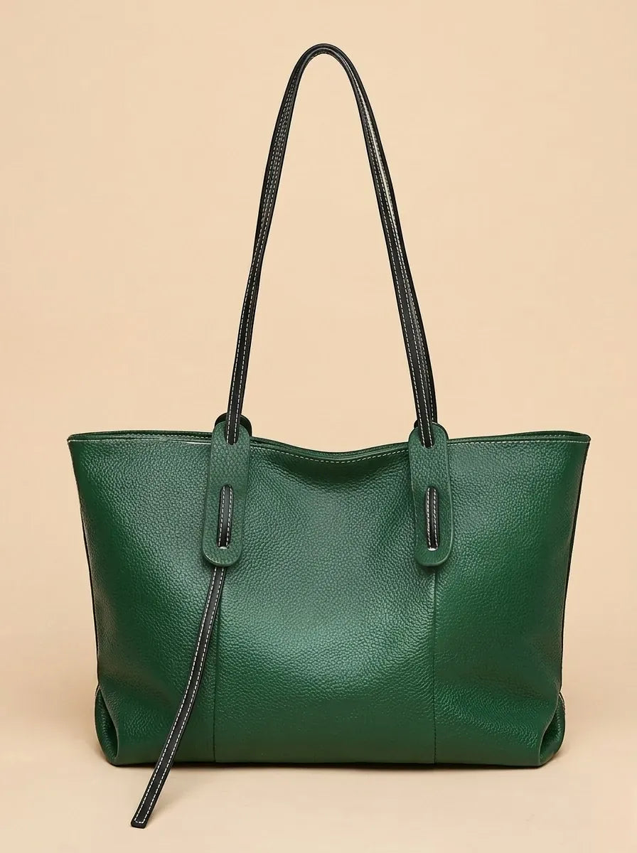 Sac Fourre-Tout Cuir Grainé Bicolore Vert