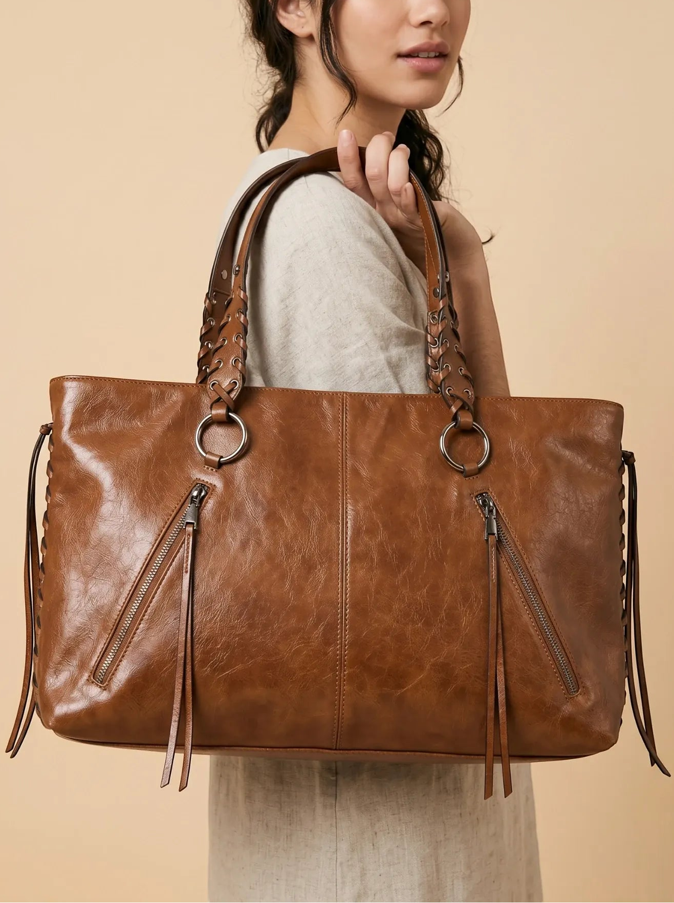 Sac Fourre-Tout Marron Rock Chic Marron