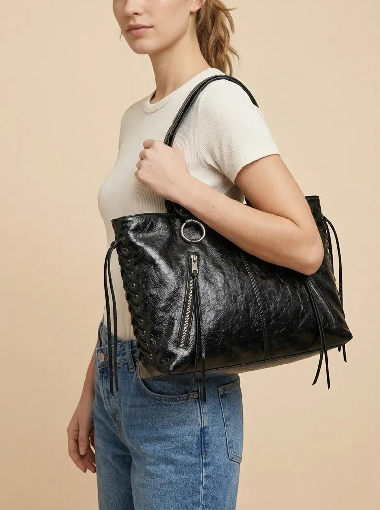 Sac Fourre-Tout Noir Rock Chic Noir
