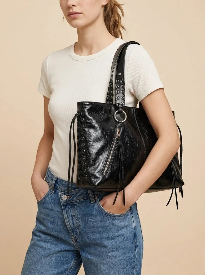 Sac Fourre-Tout Noir Rock Chic Noir