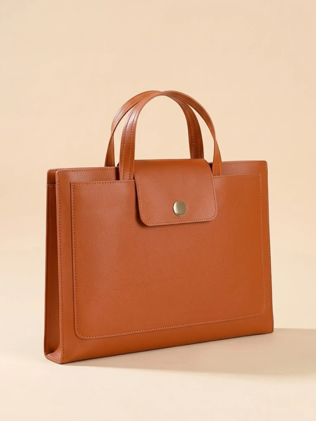 Sac Ordinateur Fin en Similicuir Camel
