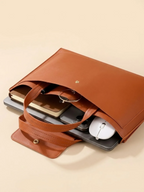 Sac Ordinateur Fin en Similicuir Camel