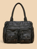Sac Porté Épaule Cuir Noir Style Rock Noir
