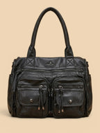 Sac Porté Épaule Cuir Noir Style Rock Noir