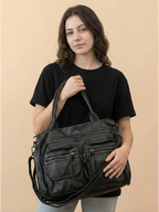 Sac Porté Épaule Cuir Noir Style Rock Noir