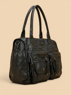 Sac Porté Épaule Cuir Noir Style Rock Noir