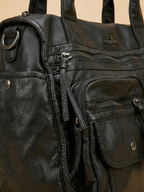 Sac Porté Épaule Cuir Noir Style Rock Noir